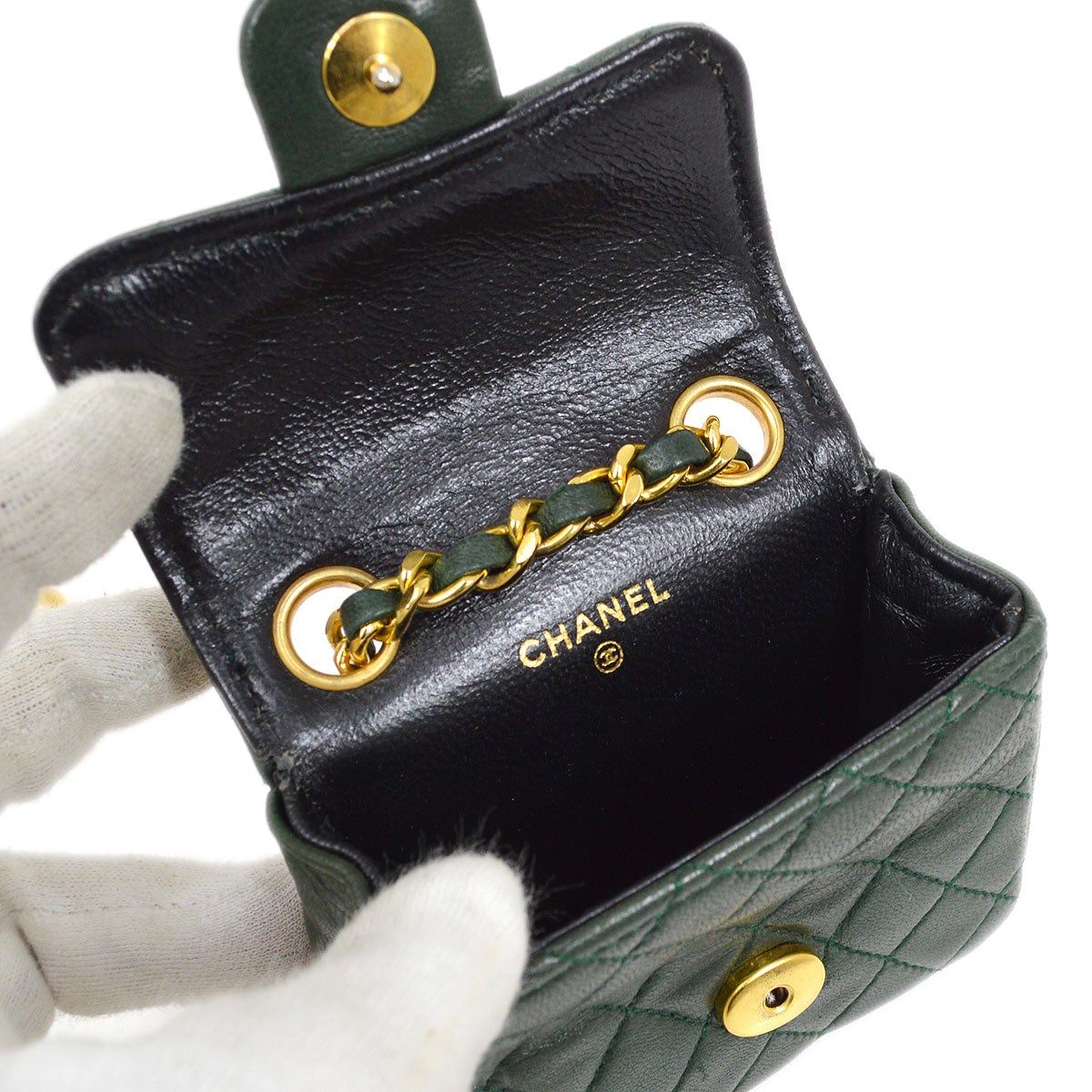 CHANEL 1990s Green Lambskin Belt Bag Micro