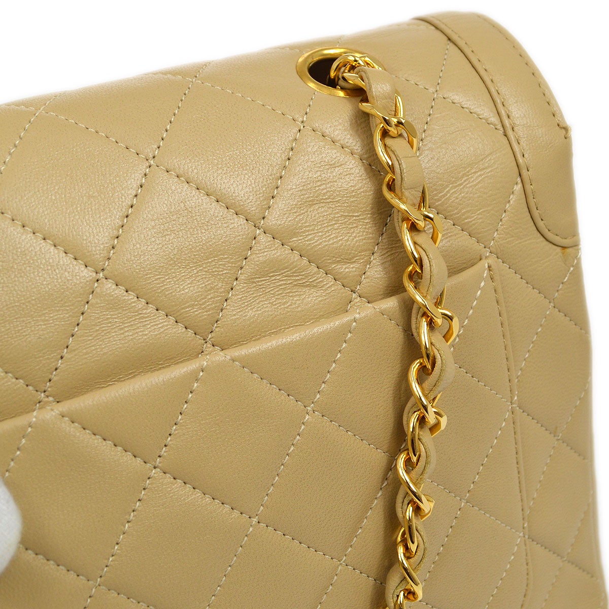 CHANEL 1989-1991 Round Border Flap Large & Pouch Set Beige Lambskin