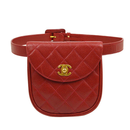 CHANEL 1996-1997 Red Caviar Round Belt Bag #75