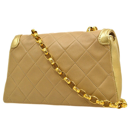 CHANEL 1989-1991 Beige Gold Lambskin Curved Flap Mini