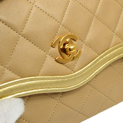 CHANEL 1989-1991 Beige Gold Lambskin Curved Flap Mini