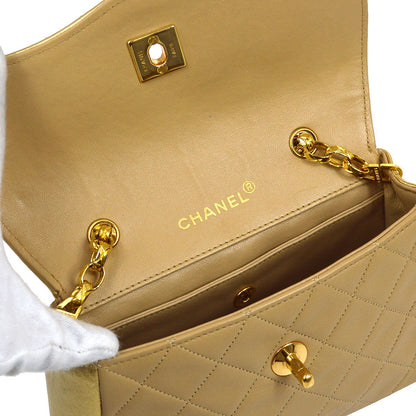 CHANEL 1989-1991 Beige Gold Lambskin Curved Flap Mini