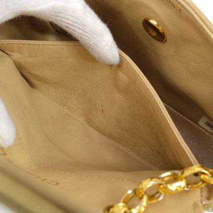 CHANEL 1989-1991 Beige Gold Lambskin Curved Flap Mini