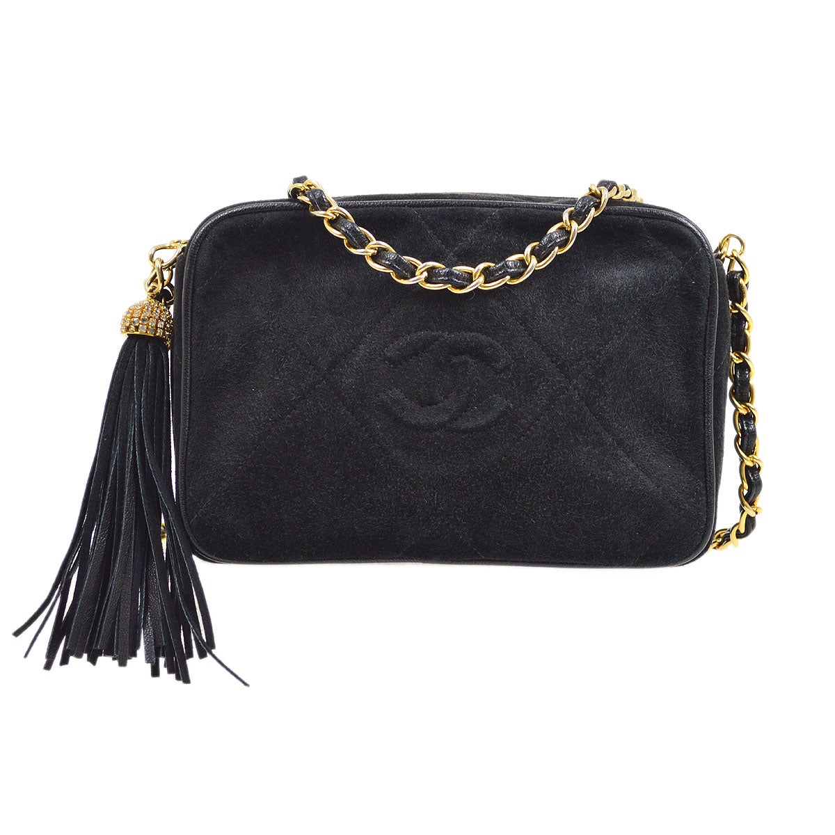 CHANEL 1986-1988 Black Suede Diamond Camera Bag Mini