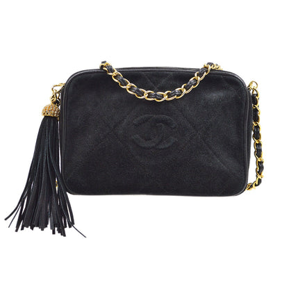 CHANEL 1986-1988 Black Suede Diamond Camera Bag Mini