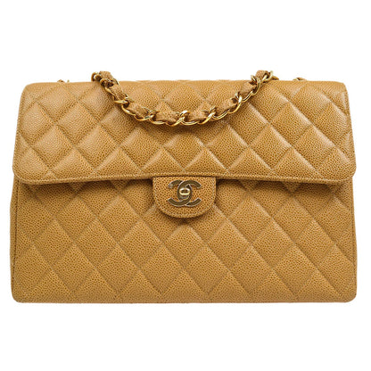 CHANEL 2000-2001 Beige Caviar Classic Flap Jumbo