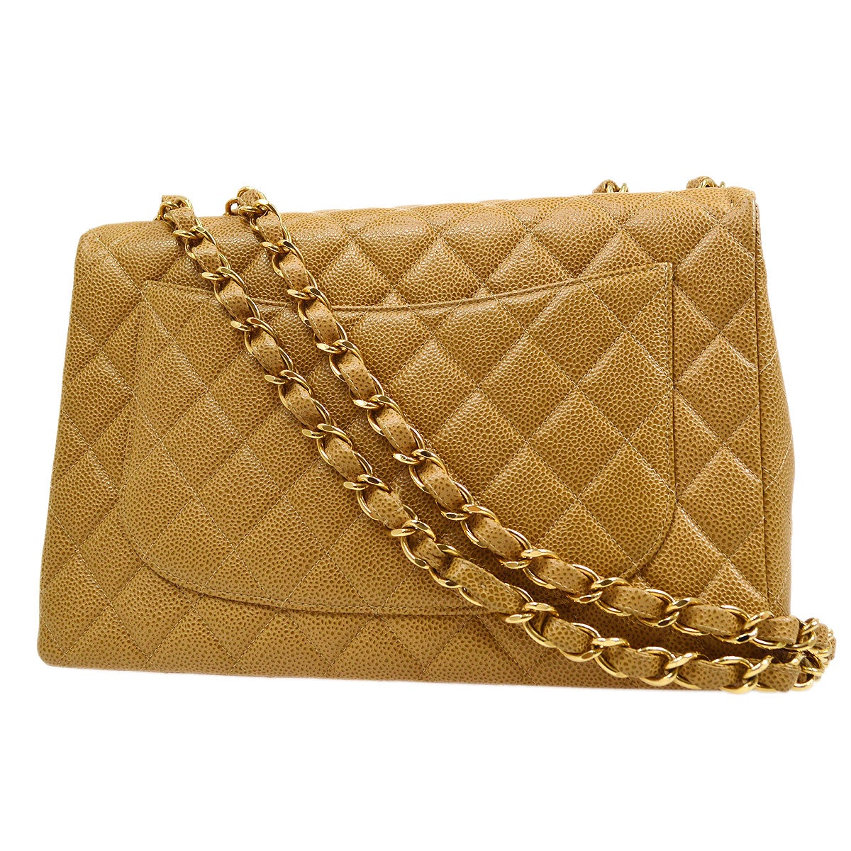 CHANEL 2000-2001 Beige Caviar Classic Flap Jumbo