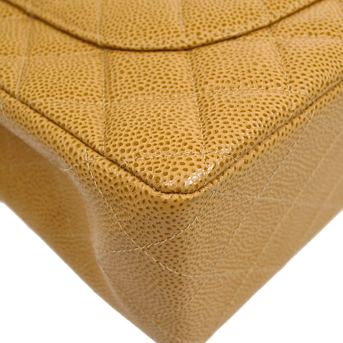 CHANEL 2000-2001 Beige Caviar Classic Flap Jumbo