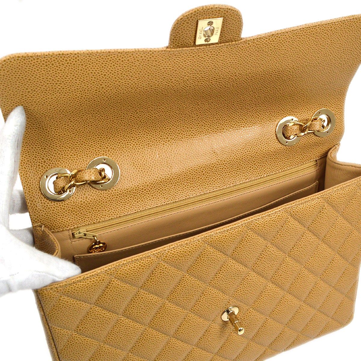 CHANEL 2000-2001 Beige Caviar Classic Flap Jumbo