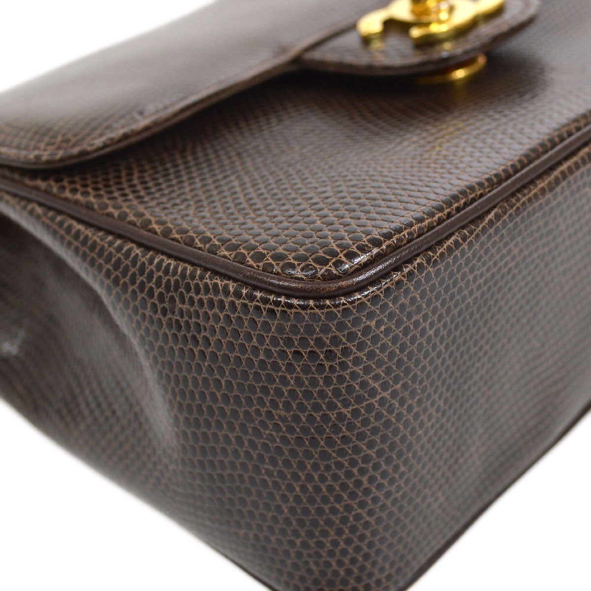 CHANEL 1989-1991 Classic Square Flap 17 Brown Lizard