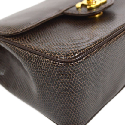 CHANEL 1989-1991 Classic Square Flap 17 Brown Lizard