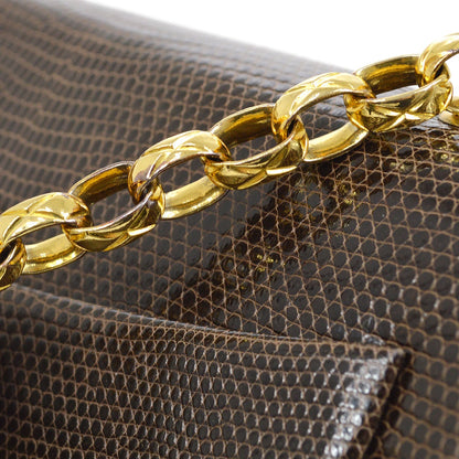CHANEL 1989-1991 Classic Square Flap 17 Brown Lizard