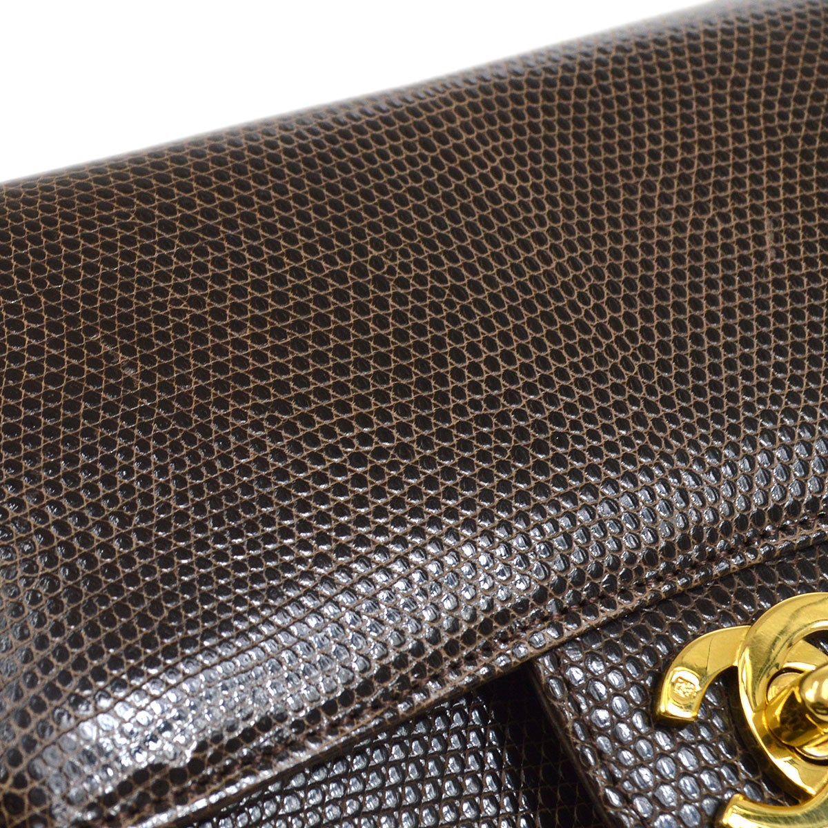 CHANEL 1989-1991 Classic Square Flap 17 Brown Lizard