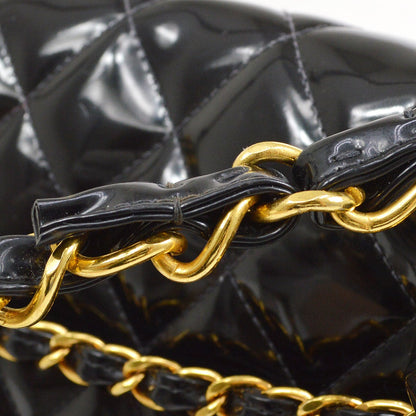 CHANEL * 1994 Black Patent Leather Chain Around Classic Flap Maxi