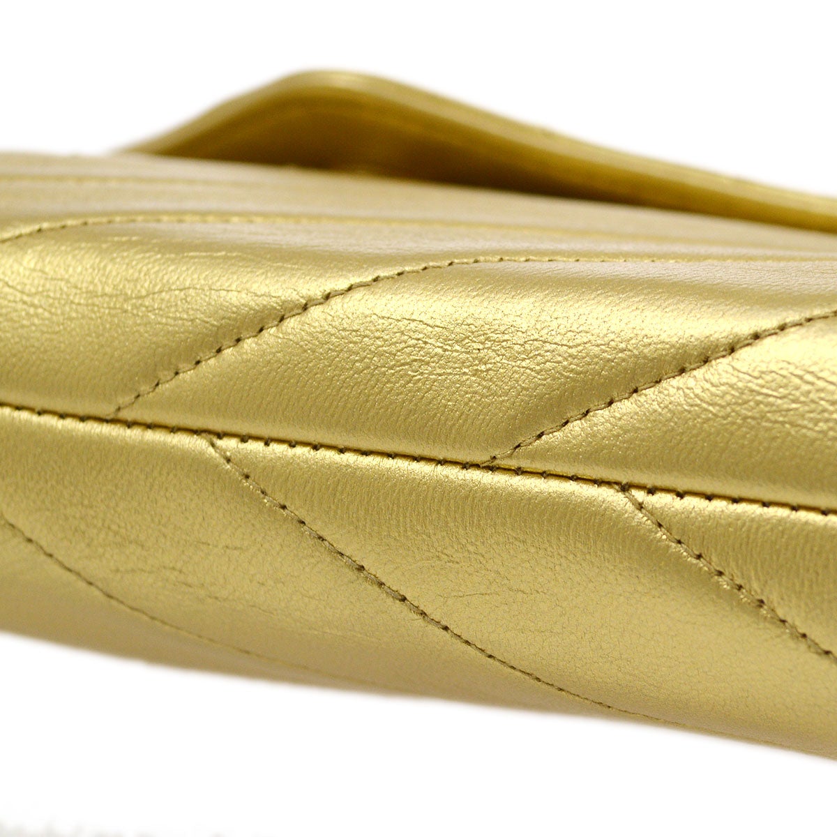 CHANEL 1991-1994 Gold Lambskin Diagonal Rhinestone CC Evening Bag