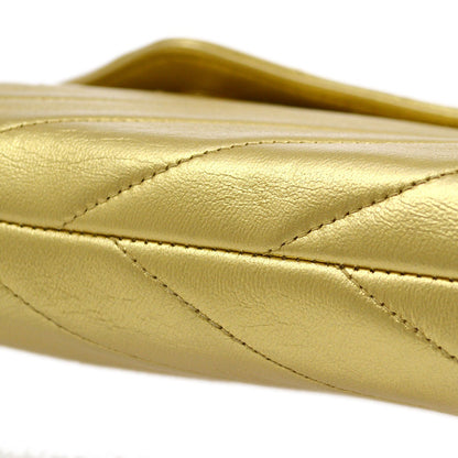 CHANEL 1991-1994 Gold Lambskin Diagonal Rhinestone CC Evening Bag