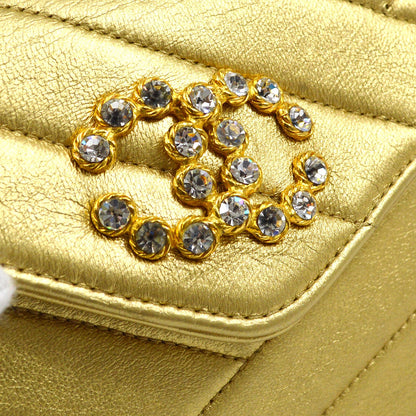 CHANEL 1991-1994 Gold Lambskin Diagonal Rhinestone CC Evening Bag