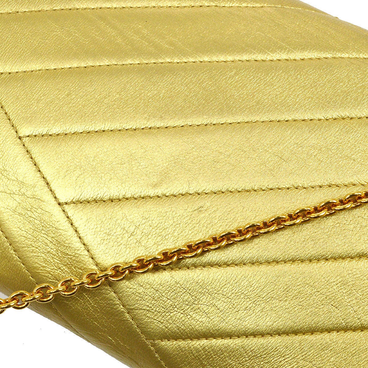 CHANEL 1991-1994 Gold Lambskin Diagonal Rhinestone CC Evening Bag