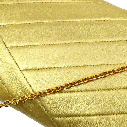 CHANEL 1991-1994 Gold Lambskin Diagonal Rhinestone CC Evening Bag