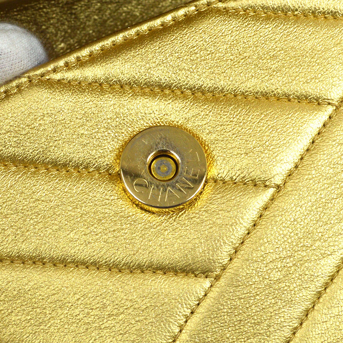 CHANEL 1991-1994 Gold Lambskin Diagonal Rhinestone CC Evening Bag