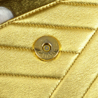 CHANEL 1991-1994 Gold Lambskin Diagonal Rhinestone CC Evening Bag
