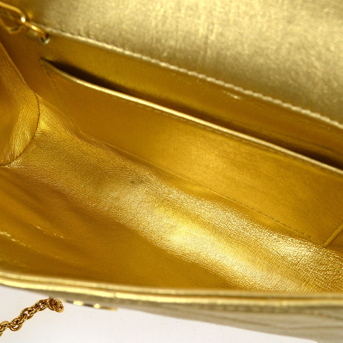 CHANEL 1991-1994 Gold Lambskin Diagonal Rhinestone CC Evening Bag