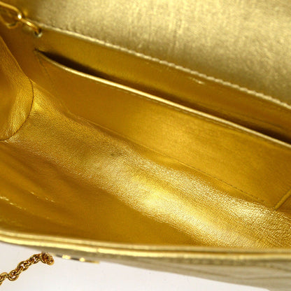 CHANEL 1991-1994 Gold Lambskin Diagonal Rhinestone CC Evening Bag