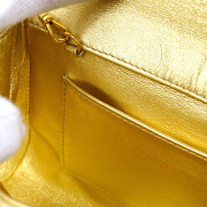 CHANEL 1991-1994 Gold Lambskin Diagonal Rhinestone CC Evening Bag