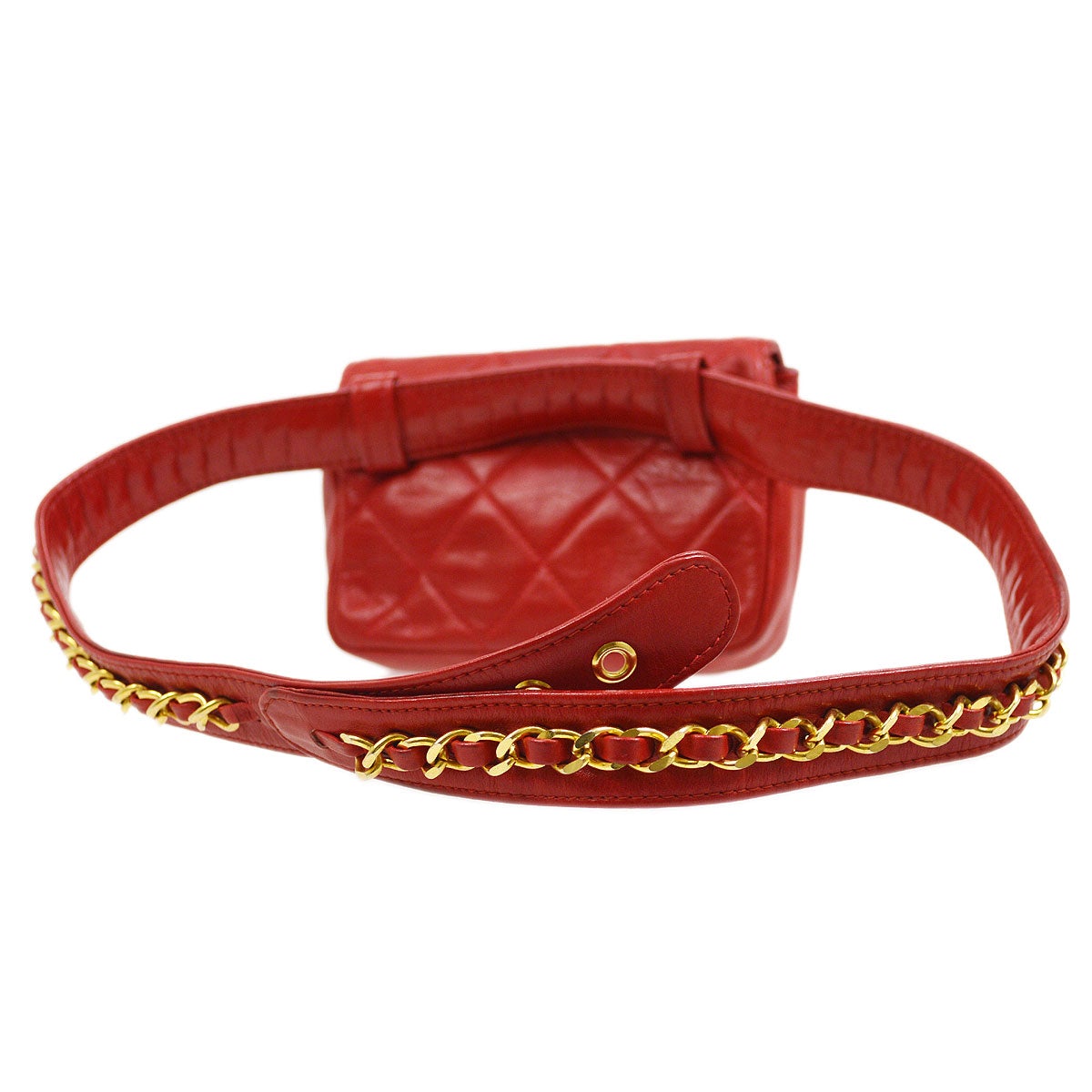 CHANEL 1991-1994 Red Lambskin Quilted Belt Bag