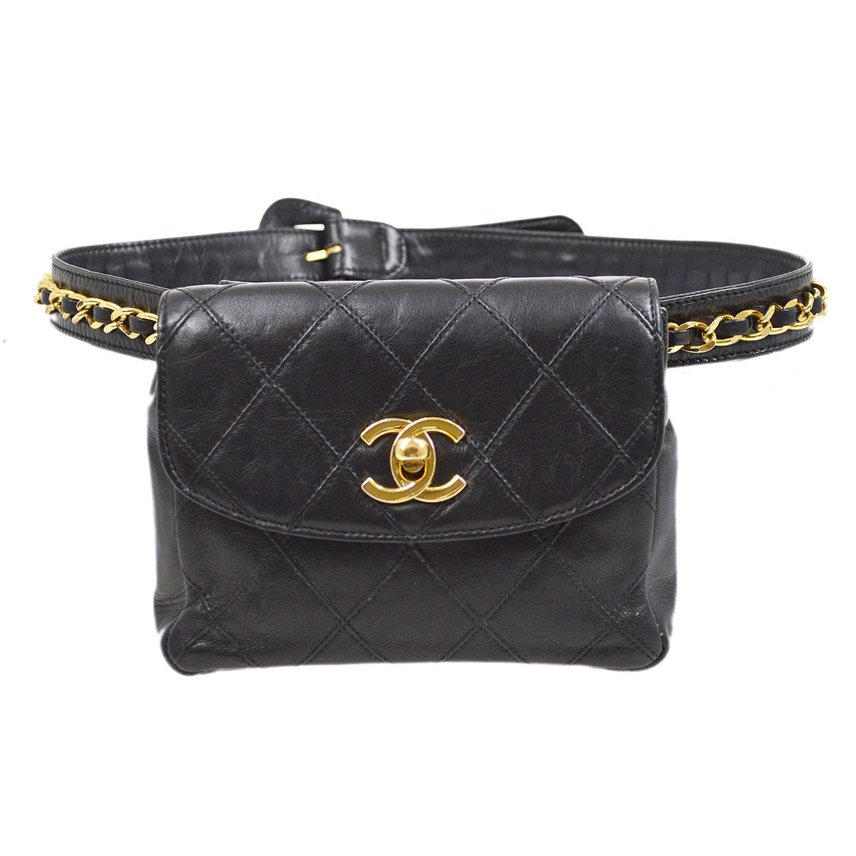 CHANEL 1991-1994 Black Lambskin Cosmoline Belt Bag #70