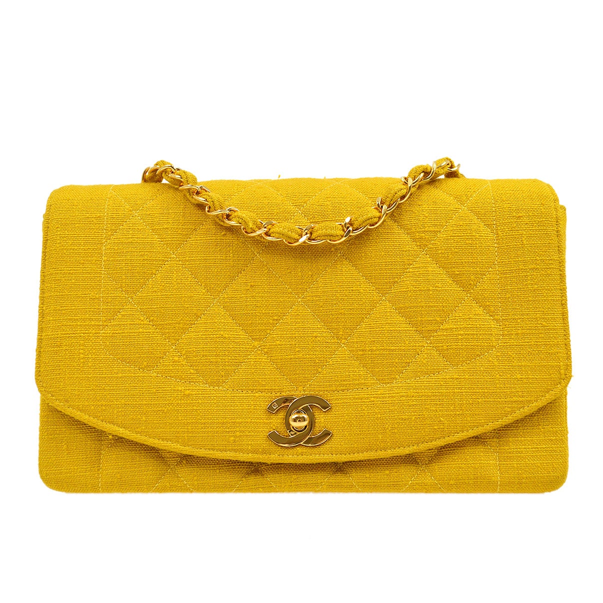 CHANEL 1991-1994 Yellow Linen Diana Medium