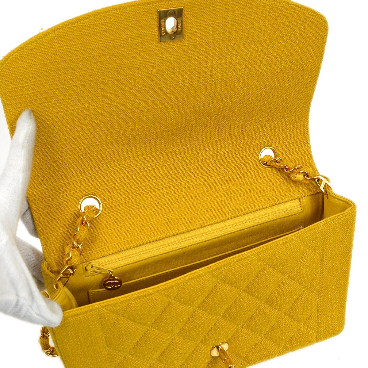 CHANEL 1991-1994 Yellow Linen Diana Medium
