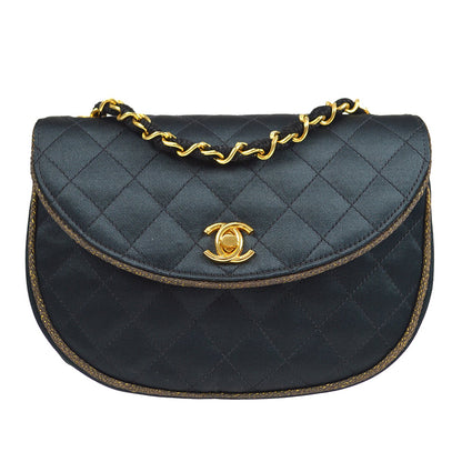 CHANEL 1994-1996 Black Satin Half Moon Flap Bag