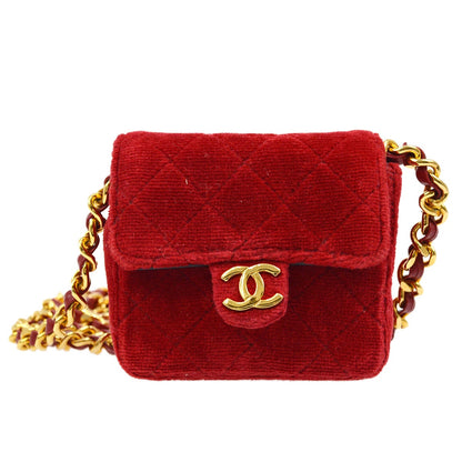 CHANEL 1989-1991 Red Velvet Classic Flap Micro