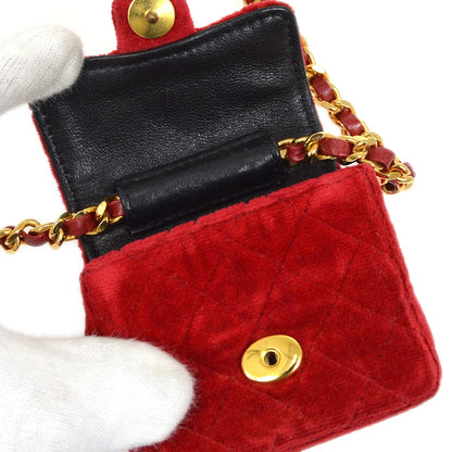 CHANEL 1989-1991 Red Velvet Classic Flap Micro