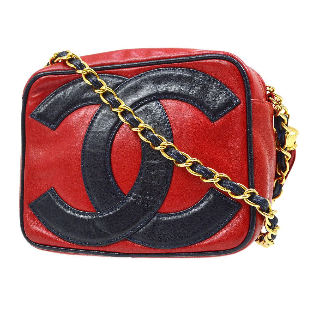 CHANEL 1986-1988 Red Navy Lambskin Camera Bag