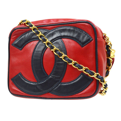 CHANEL 1986-1988 Red Navy Lambskin Camera Bag