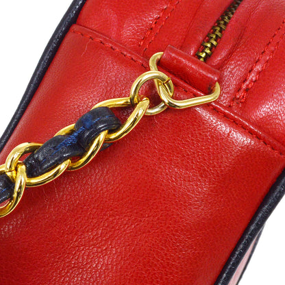 CHANEL 1986-1988 Red Navy Lambskin Camera Bag