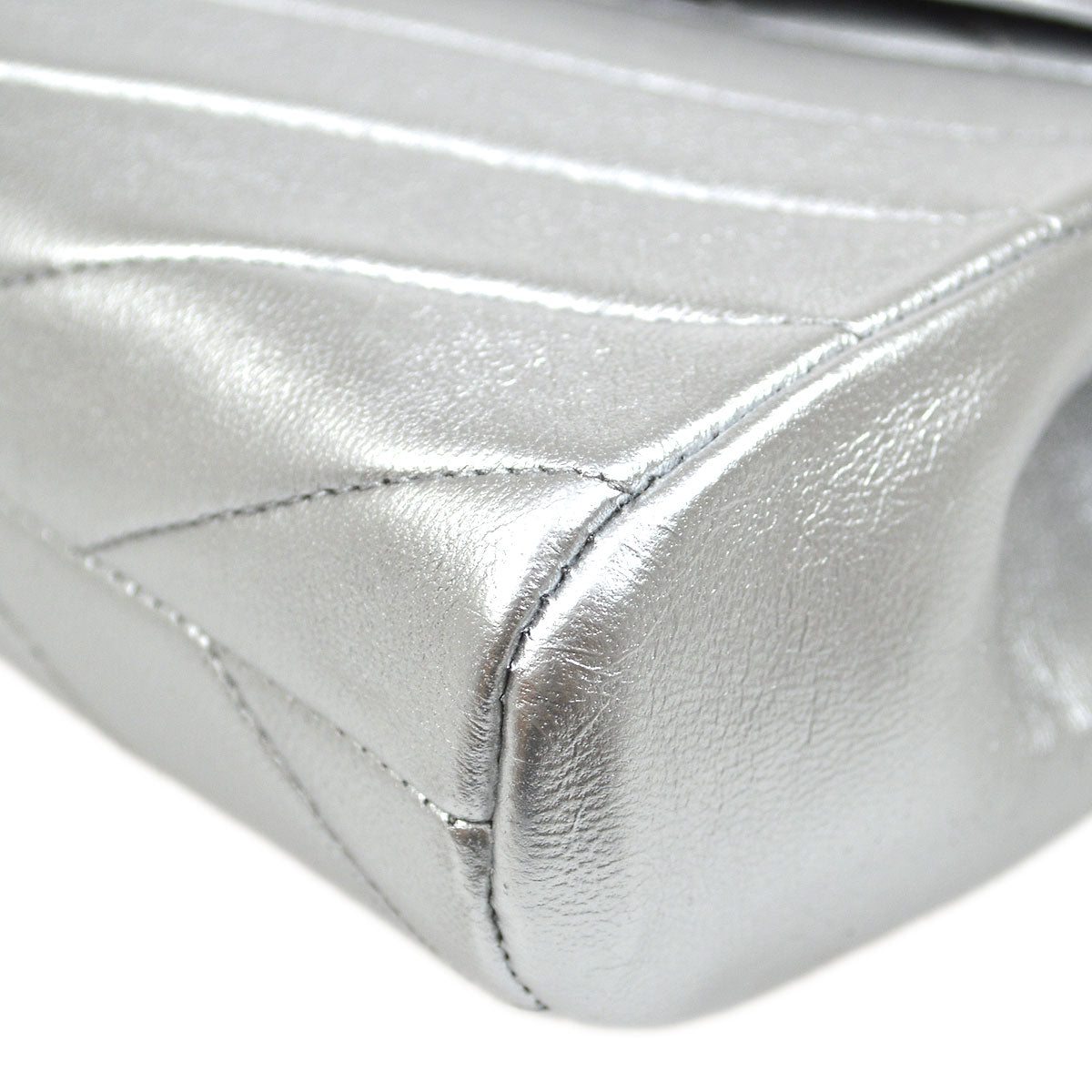 CHANEL 1991-1994 Silver Lambskin Diagonal Rhinestone CC Evening Bag
