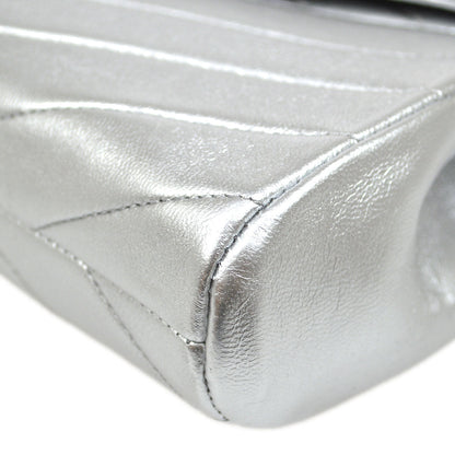 CHANEL 1991-1994 Silver Lambskin Diagonal Rhinestone CC Evening Bag
