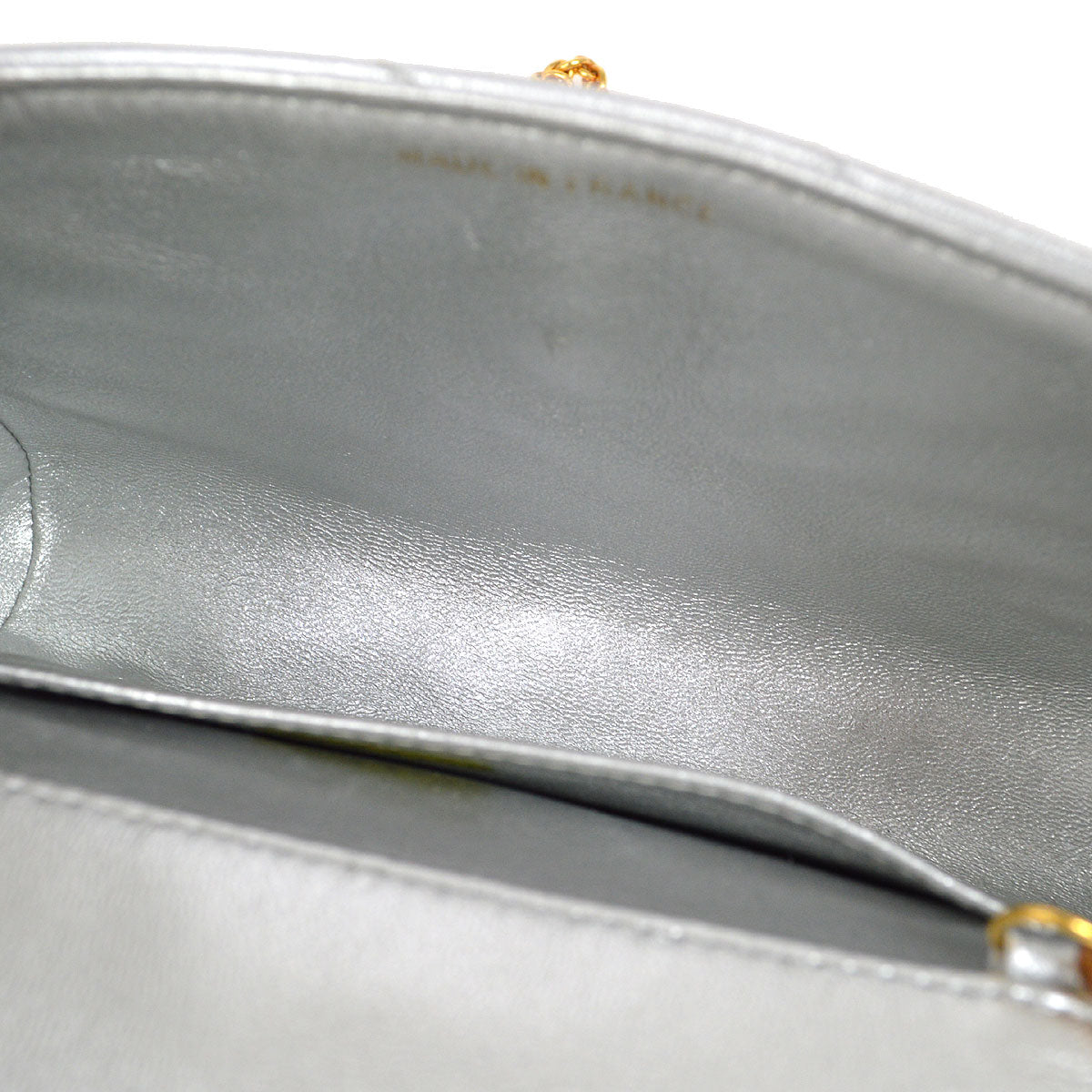 CHANEL 1991-1994 Silver Lambskin Diagonal Rhinestone CC Evening Bag