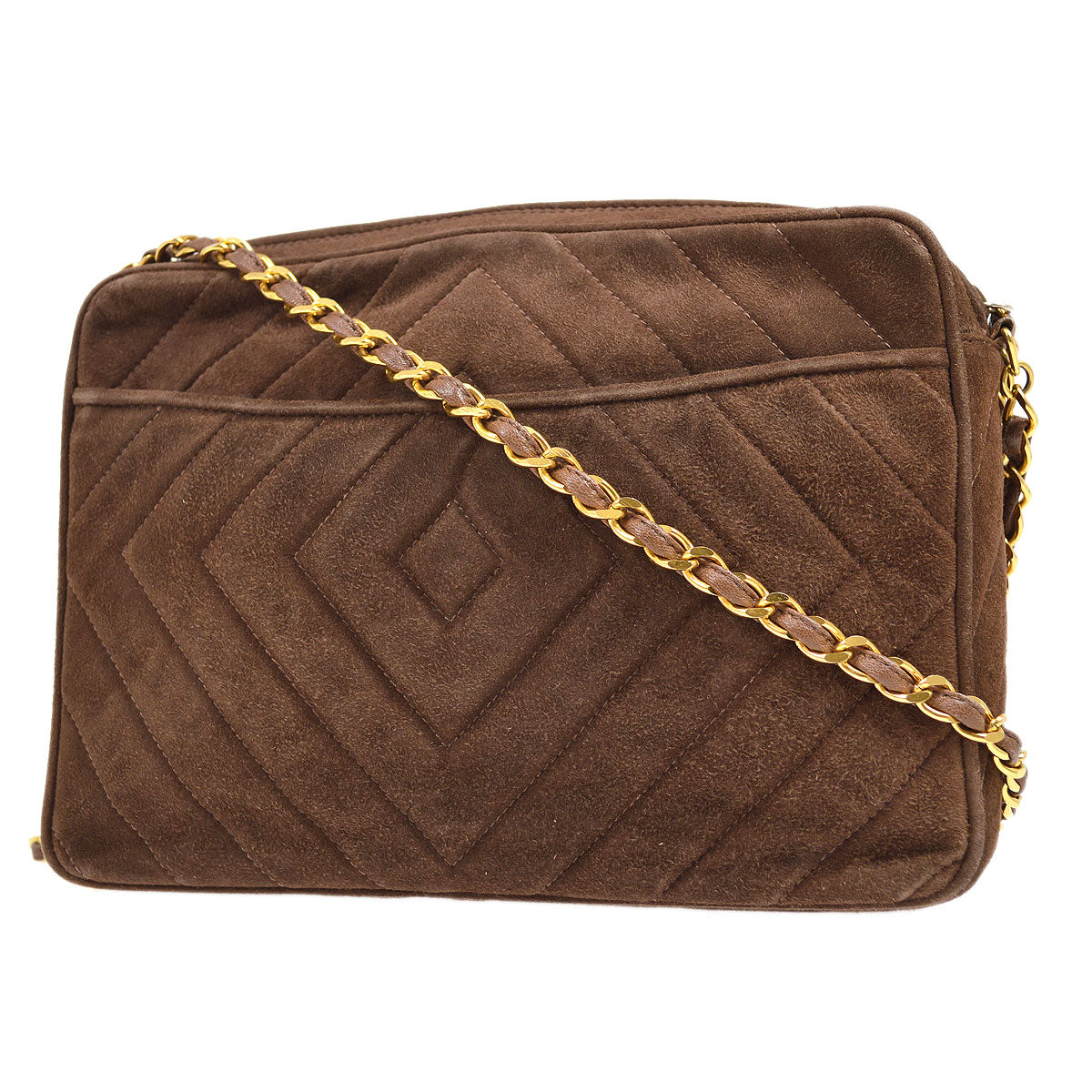 CHANEL 1991-1994 Brown Suede Diamond Camera Bag Small