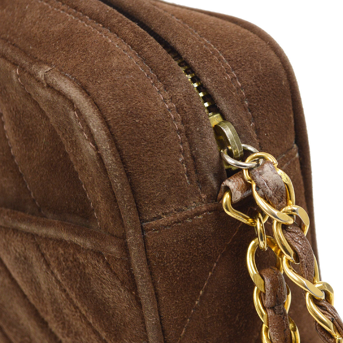CHANEL 1991-1994 Brown Suede Diamond Camera Bag Small