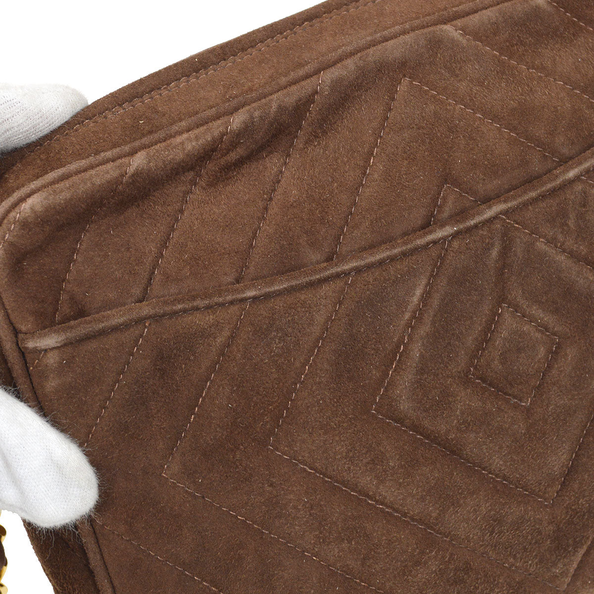 CHANEL 1991-1994 Brown Suede Diamond Camera Bag Small