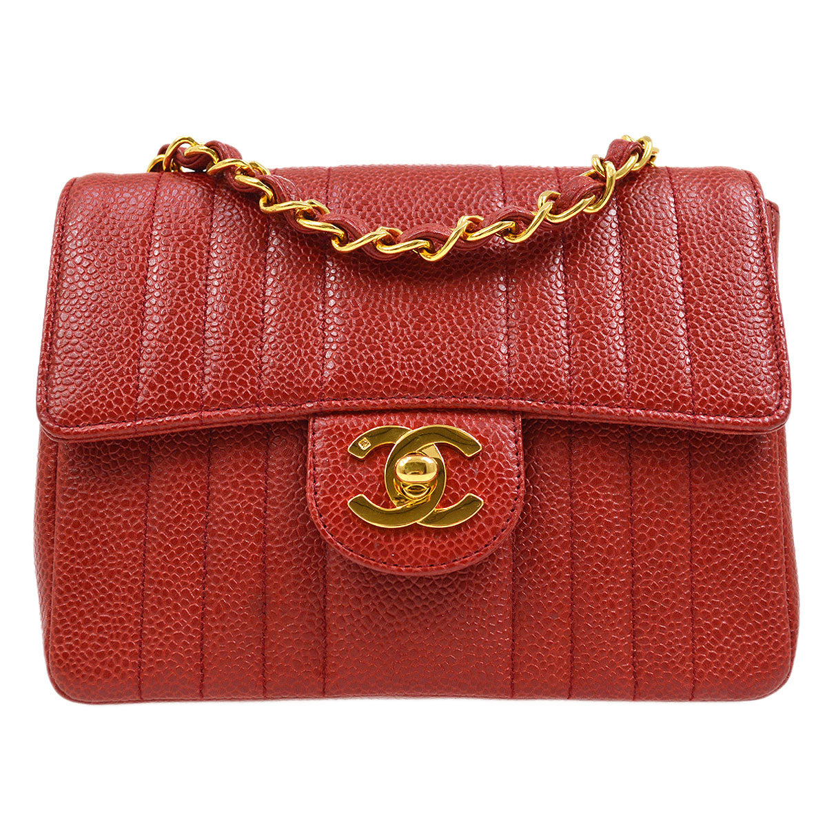 CHANEL 1991-1994 Vertical Classic Square Flap 17 Red Caviar