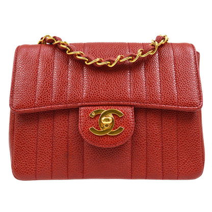 CHANEL 1991-1994 Vertical Classic Square Flap 17 Red Caviar