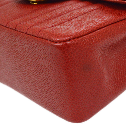 CHANEL 1991-1994 Vertical Classic Square Flap 17 Red Caviar