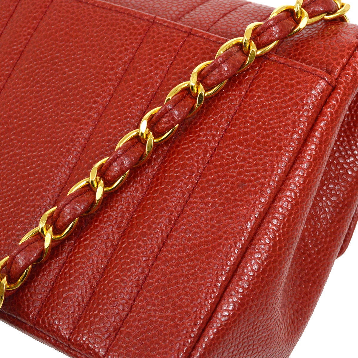 CHANEL 1991-1994 Vertical Classic Square Flap 17 Red Caviar