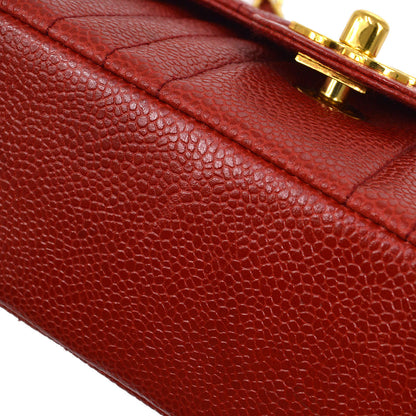 CHANEL 1991-1994 Vertical Classic Square Flap 17 Red Caviar