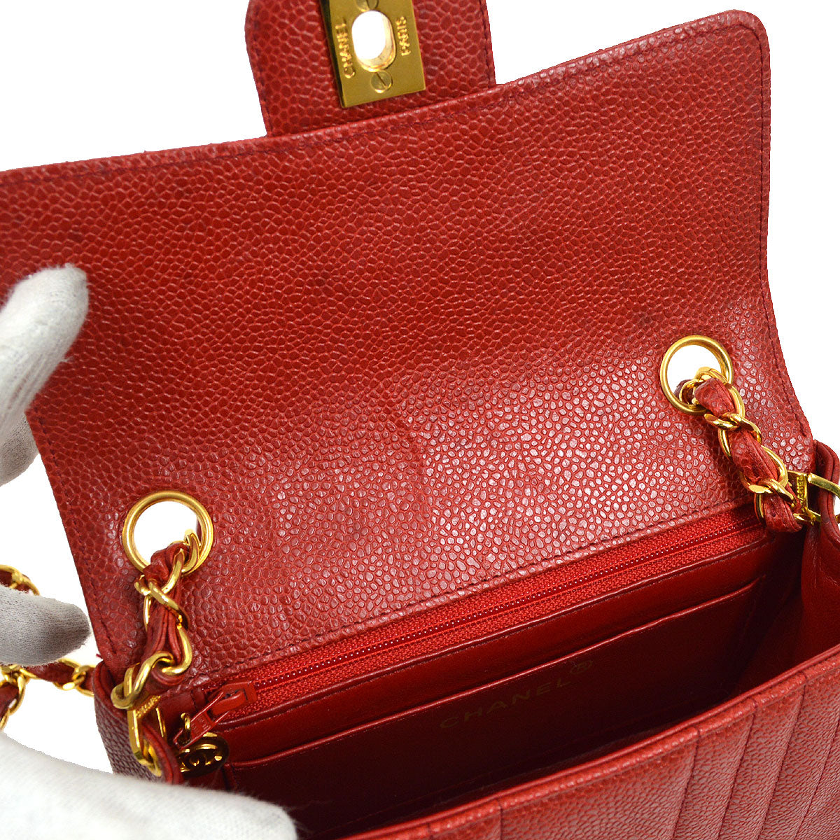 CHANEL 1991-1994 Vertical Classic Square Flap 17 Red Caviar